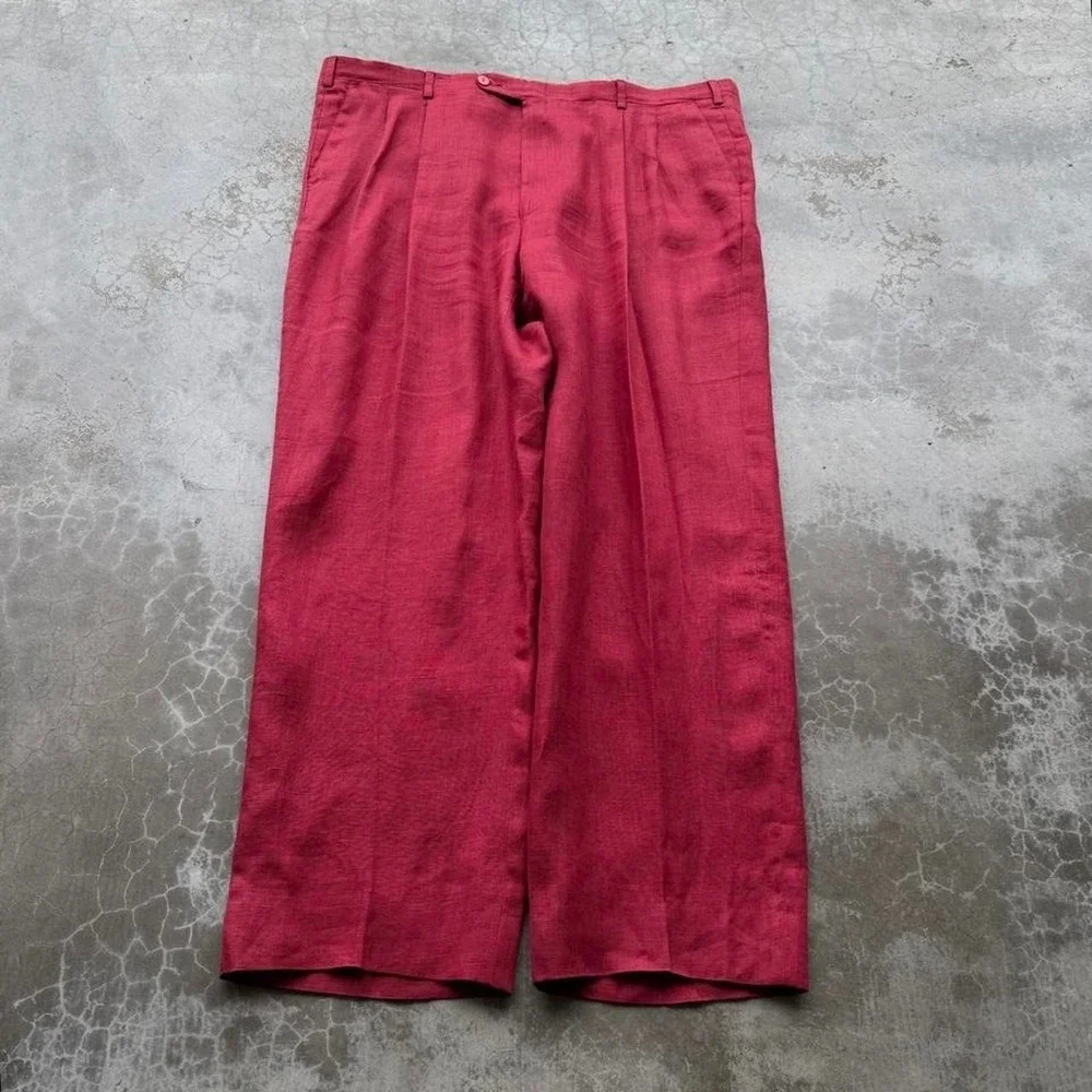 Vintage 90's Givenchy 100% linen red pleated  baggy trousers dress pants 42x31